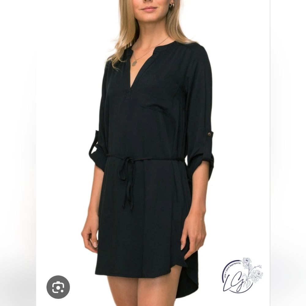 Flowy Semi-sheer Cinched Shirt Dress